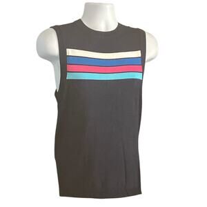 Andrew Christian Knit Stripe Sleeveless Shirt Navy Blue Medium